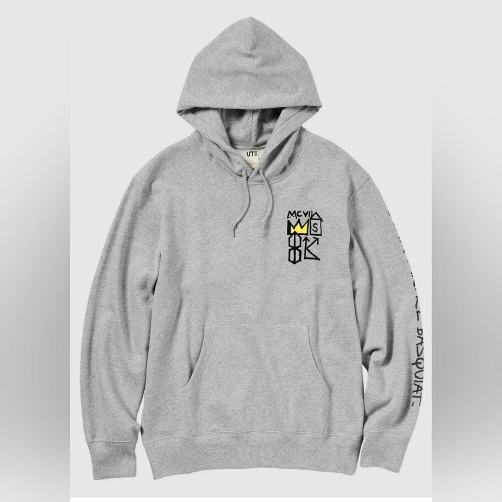 Uniqulo BASQUAIT Artist Grey Fleece Pocketed Hoodie XS